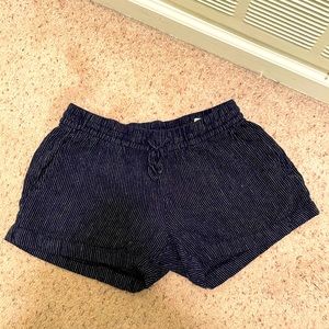 Navy Striped Linen Shorts with Drawstring